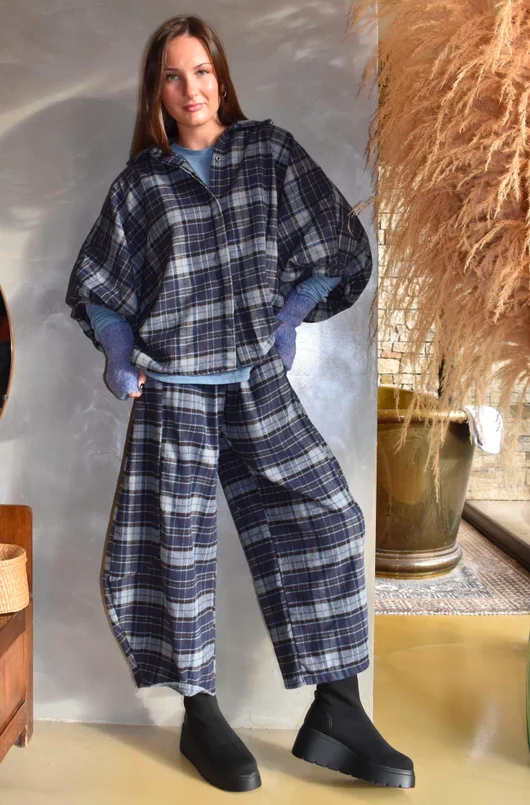 Patrick Plaid Brushed Cotton Blouse Navy