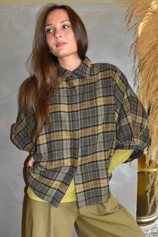 Patrick Plaid Brushed Cotton Blouse Olive