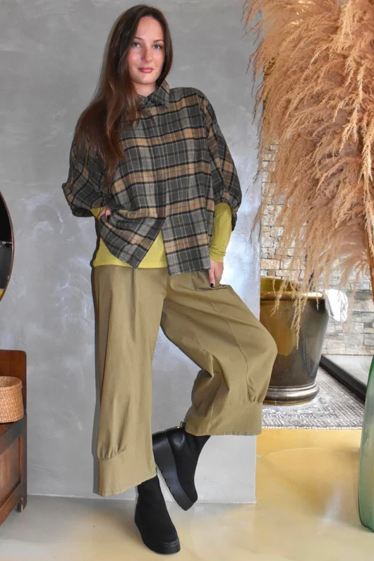 Patrick Plaid Brushed Cotton Blouse Olive