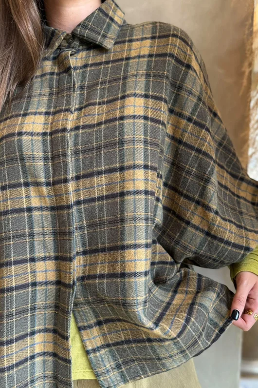 Patrick Plaid Brushed Cotton Blouse Olive