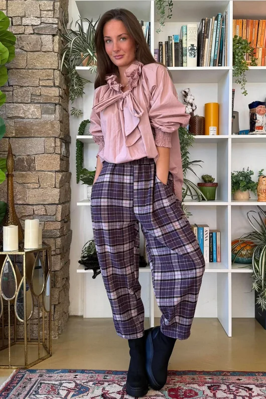 Patrick Plaid Brushed Cotton Carrot Leg Trouser Fig