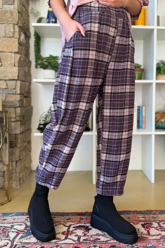 Patrick Plaid Brushed Cotton Carrot Leg Trouser Fig