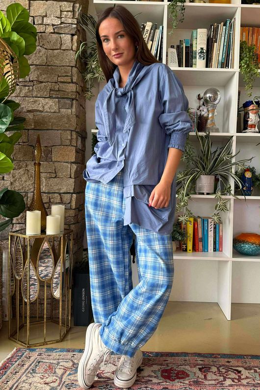 Patrick Plaid Brushed Cotton Demi Bloom Pant Soft Cobalt