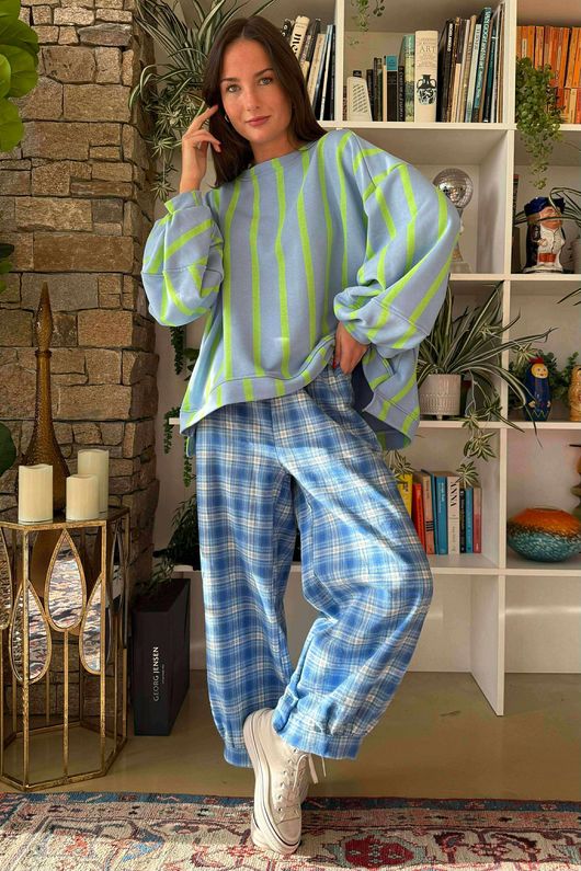 Patrick Plaid Brushed Cotton Demi Bloom Pant Soft Cobalt