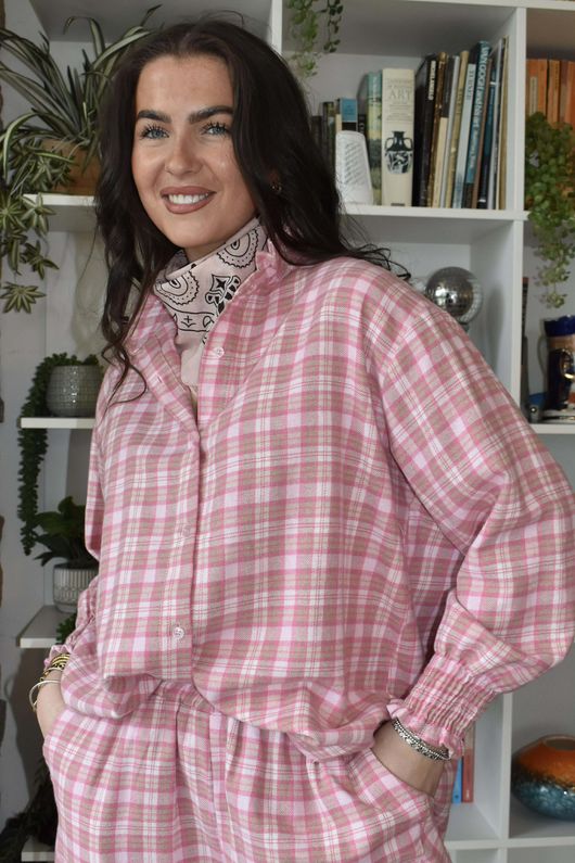 Patrick Plaid Brushed Cotton Edwardian Blouse Foxglove