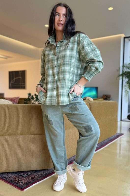 Patrick Plaid Brushed Cotton Edwardian Blouse Meadow