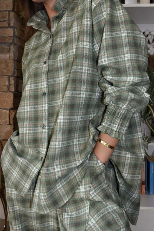 Patrick Plaid Brushed Cotton Edwardian Blouse Meadow -