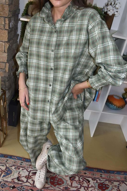 Patrick Plaid Brushed Cotton Edwardian Blouse Meadow -