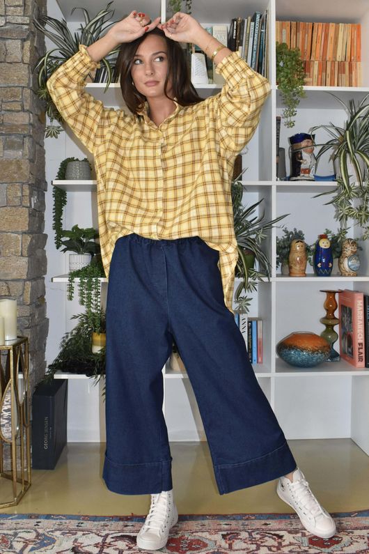 Patrick Plaid Brushed Cotton Edwardian Blouse Soft Ochre