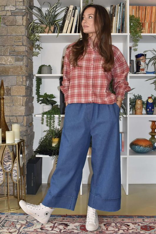 Patrick Plaid Brushed Cotton Edwardian Blouse Soft Red 