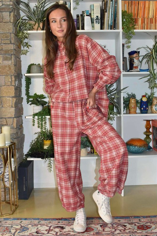 Patrick Plaid Brushed Cotton Edwardian Blouse Soft Red 