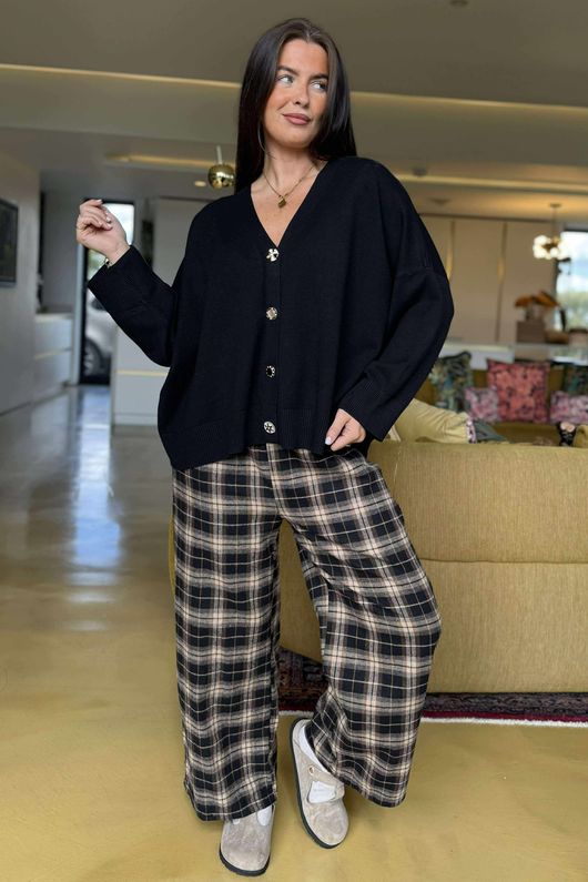 Patrick Plaid Brushed Cotton Kick Pant Black
