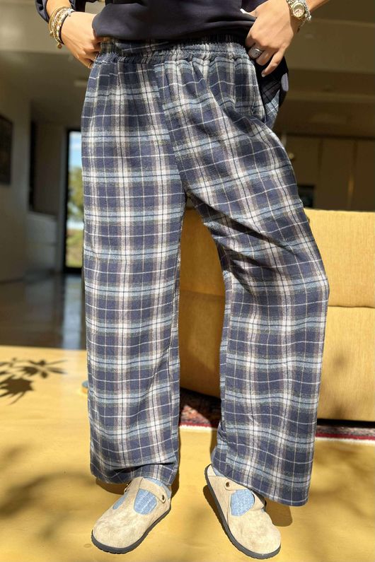Patrick Plaid Brushed Cotton Kick Pant Blue