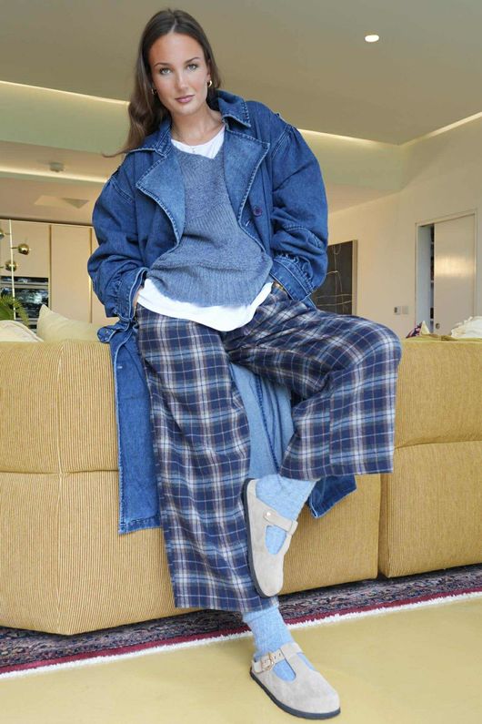 Patrick Plaid Brushed Cotton Kick Pant Blue