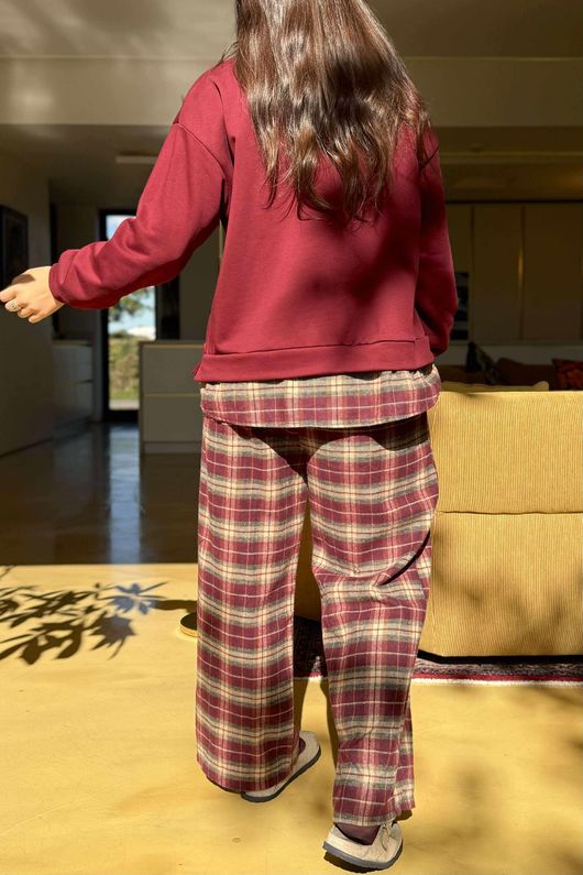 Patrick Plaid Brushed Cotton Kick Pant Burgundy