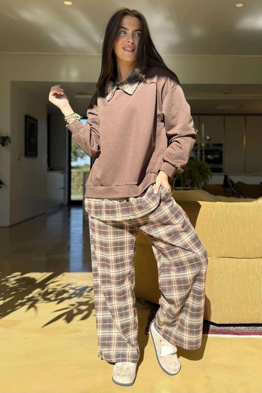 Patrick Plaid Brushed Cotton Kick Pant Chocolate