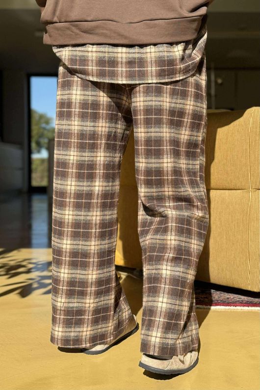 Patrick Plaid Brushed Cotton Kick Pant Chocolate