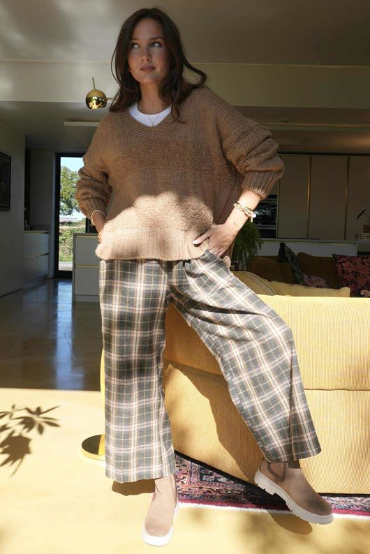 Patrick Plaid Brushed Cotton Kick Pant Khaki