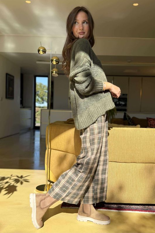 Patrick Plaid Brushed Cotton Kick Pant Khaki