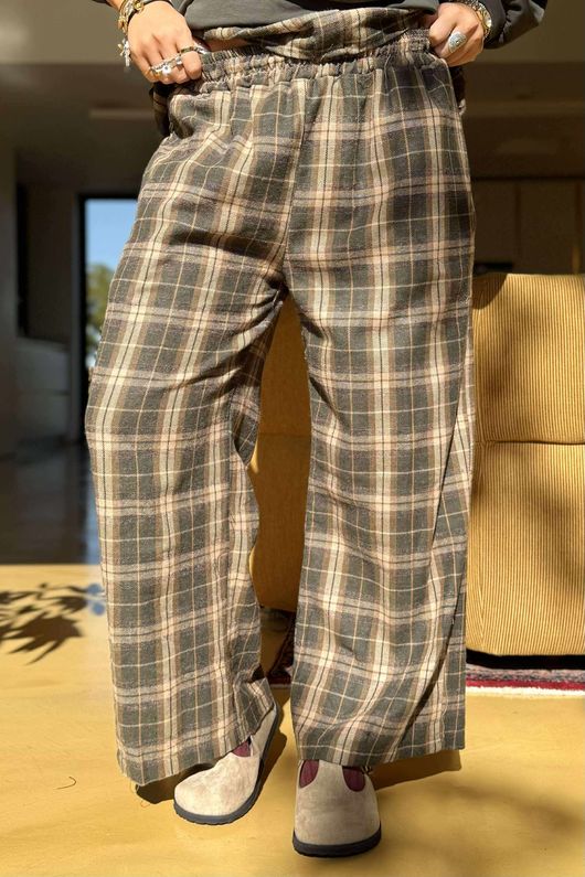 Patrick Plaid Brushed Cotton Kick Pant Khaki