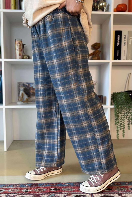 Patrick Plaid Brushed Cotton Kick Pant Teal