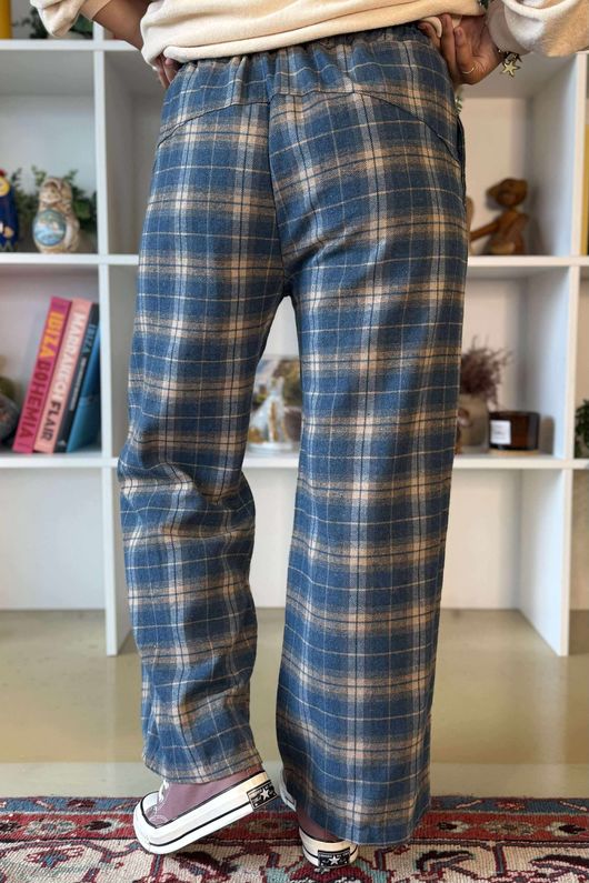 Patrick Plaid Brushed Cotton Kick Pant Teal