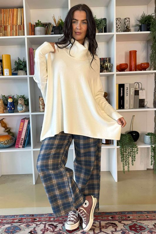 Patrick Plaid Brushed Cotton Kick Pant Teal