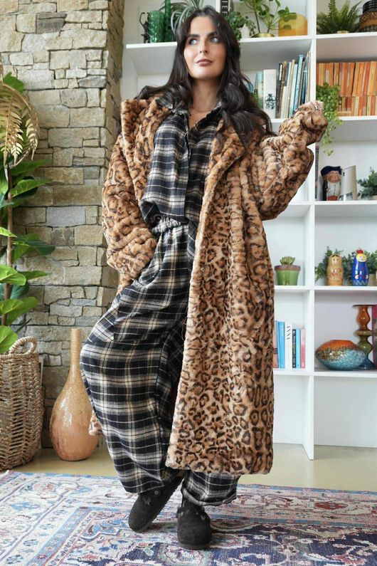 Patrick Plaid Brushed Cotton Barrel Pant Black - 