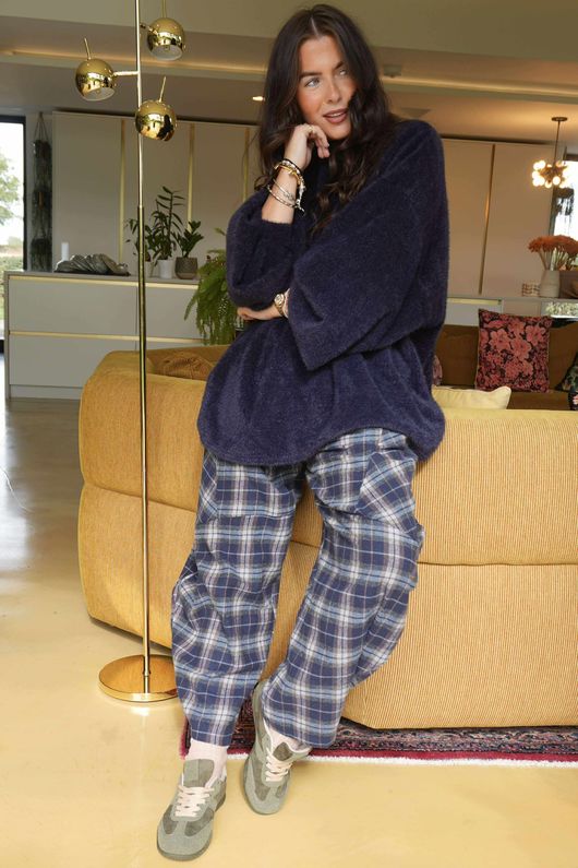 Patrick Plaid Brushed Cotton Barrel Pant Blue