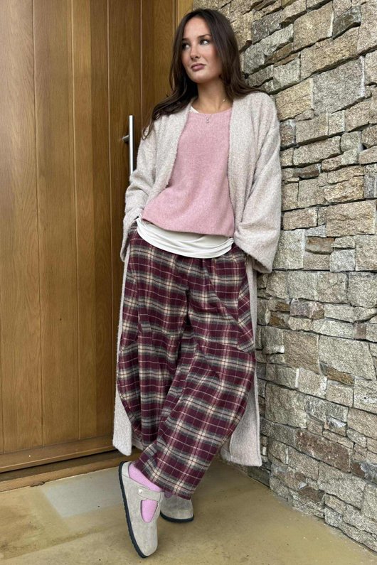 Patrick Plaid Brushed Cotton Barrel Pant Burgundy