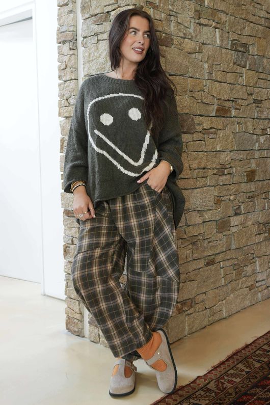 Patrick Plaid Brushed Cotton Barrel Pant Khaki /100 pre order 2 weeks 