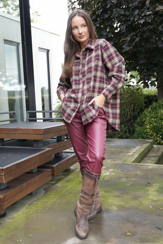 Patrick Plaid Brushed Cotton Shirt Burgundy
