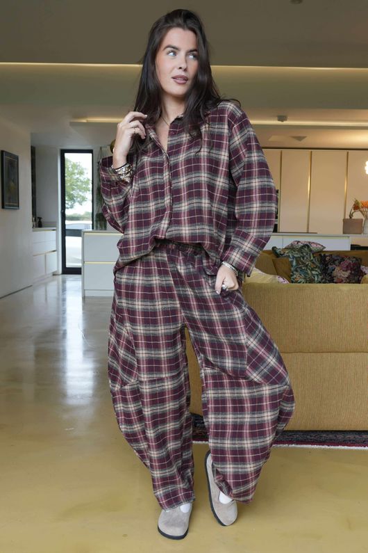 Patrick Plaid Brushed Cotton Shirt Burgundy