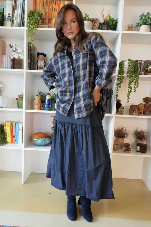 Patrick Plaid Brushed Cotton Shirt Navy