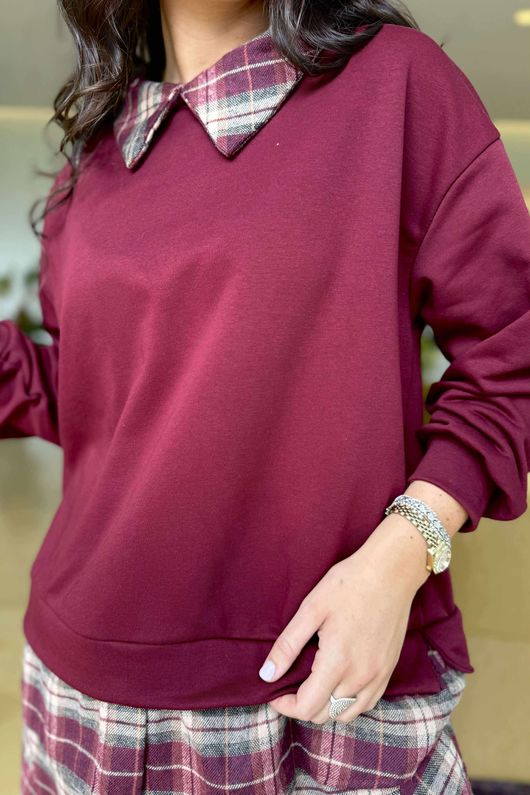 Patrick Plaid Lazy Layer Sweatshirt Burgundy /11=