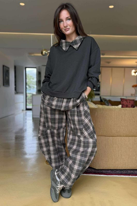 Patrick Plaid Lazy Layer Sweatshirt Khaki /9=