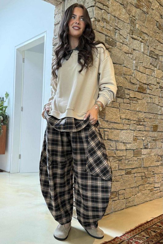 Patrick Plaid Lazy Layer Sweatshirt Stone /18=