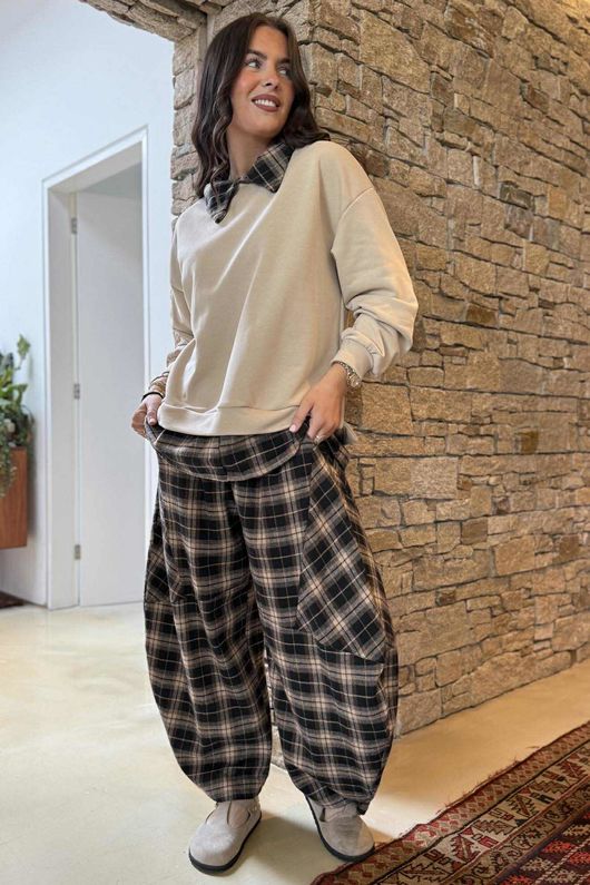 Patrick Plaid Lazy Layer Sweatshirt Stone /18=