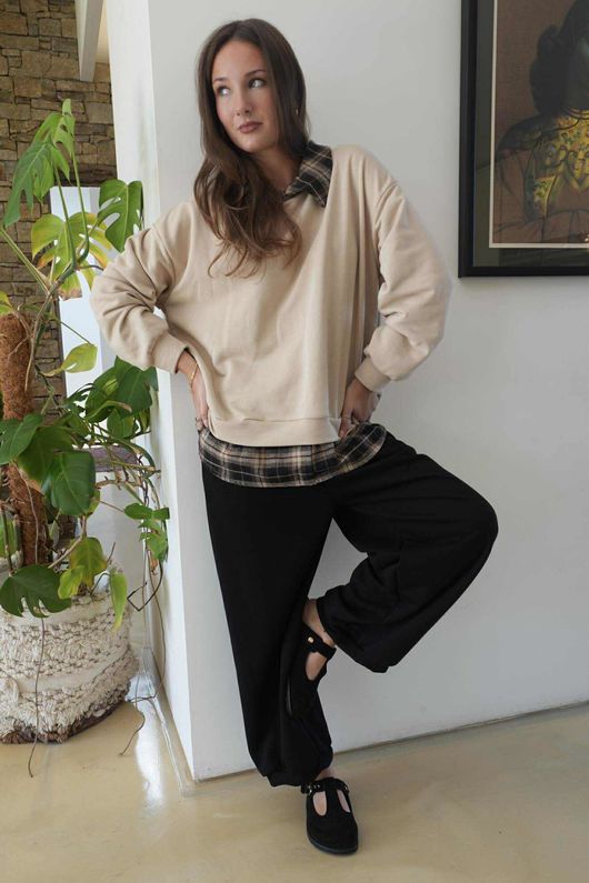 Patrick Plaid Lazy Layer Sweatshirt Stone 