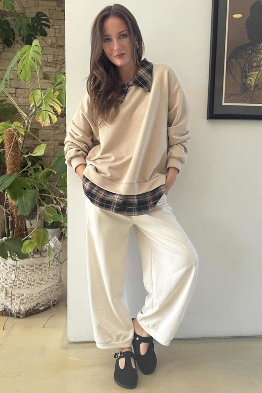 Patrick Plaid Lazy Layer Sweatshirt Stone /14 