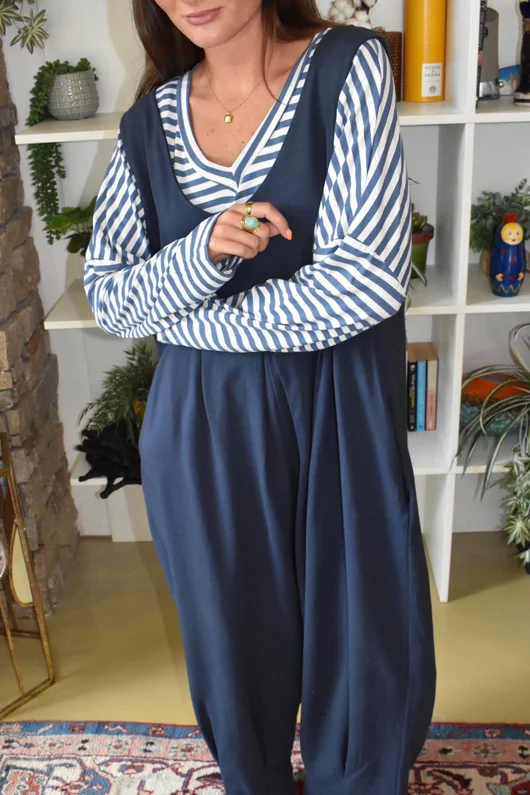 Perfect Breton V Long Sleeve Top Dark Denim 