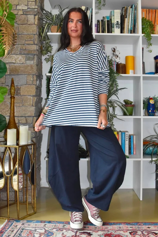 Perfect Breton V Long Sleeve Top Dark Denim 