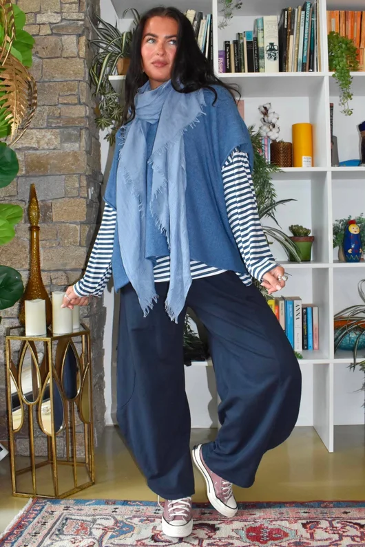 Perfect Breton V Long Sleeve Top Dark Denim 