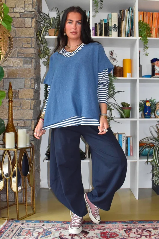 Perfect Breton V Long Sleeve Top Dark Denim 