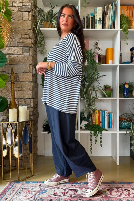 Perfect Breton V Long Sleeve Top Dark Denim 