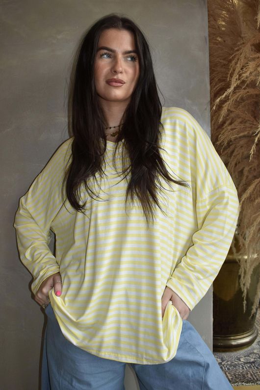  Perfect Breton V Long Sleeve Top Lemon 