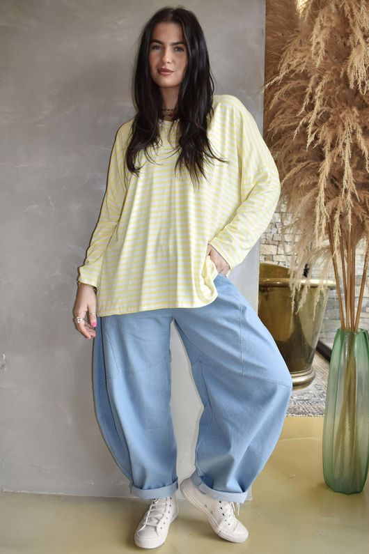  Perfect Breton V Long Sleeve Top Lemon 