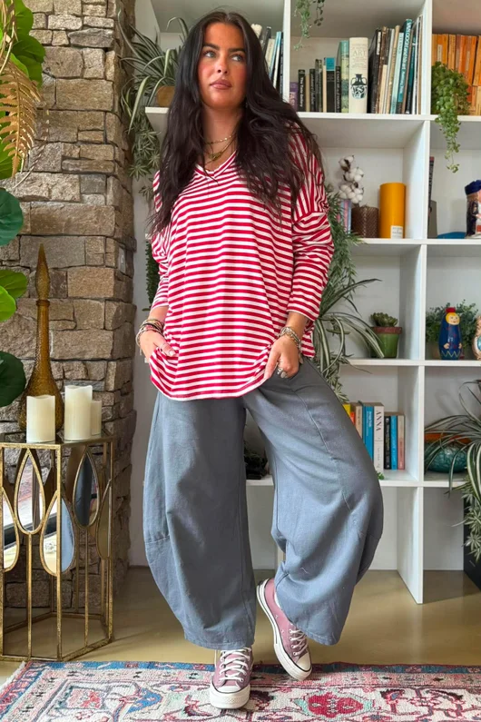 Perfect Breton V Long Sleeve Top Rouge 