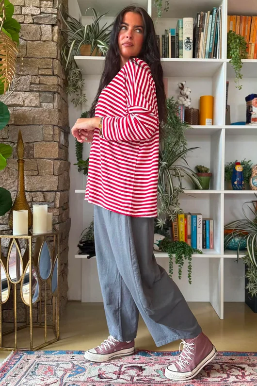 Perfect Breton V Long Sleeve Top Rouge 