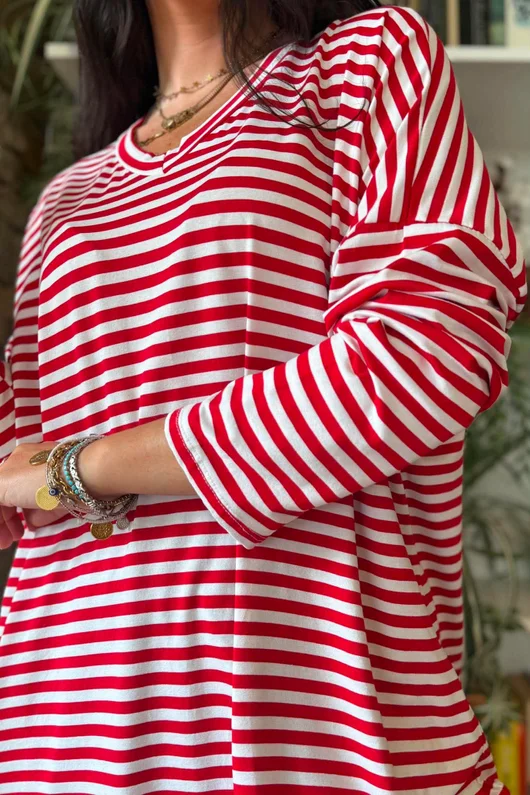 Perfect Breton V Long Sleeve Top Rouge 